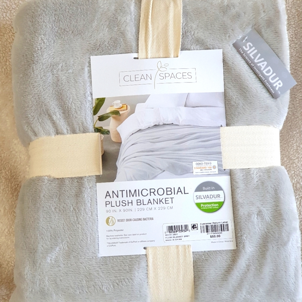 Antimicrobial plush blanket by Clean Spaces. Queen